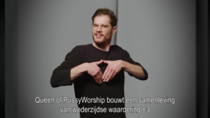 A frame from the Dutch Sign Language interpretation of one of the personal ads.