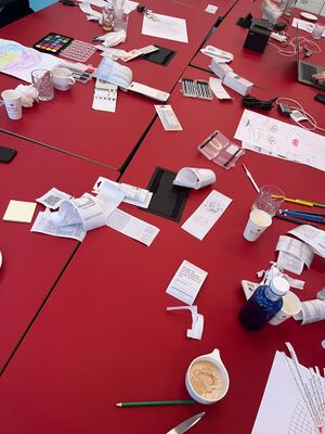 Process of making face filters during the workshop Infrastructural Drag